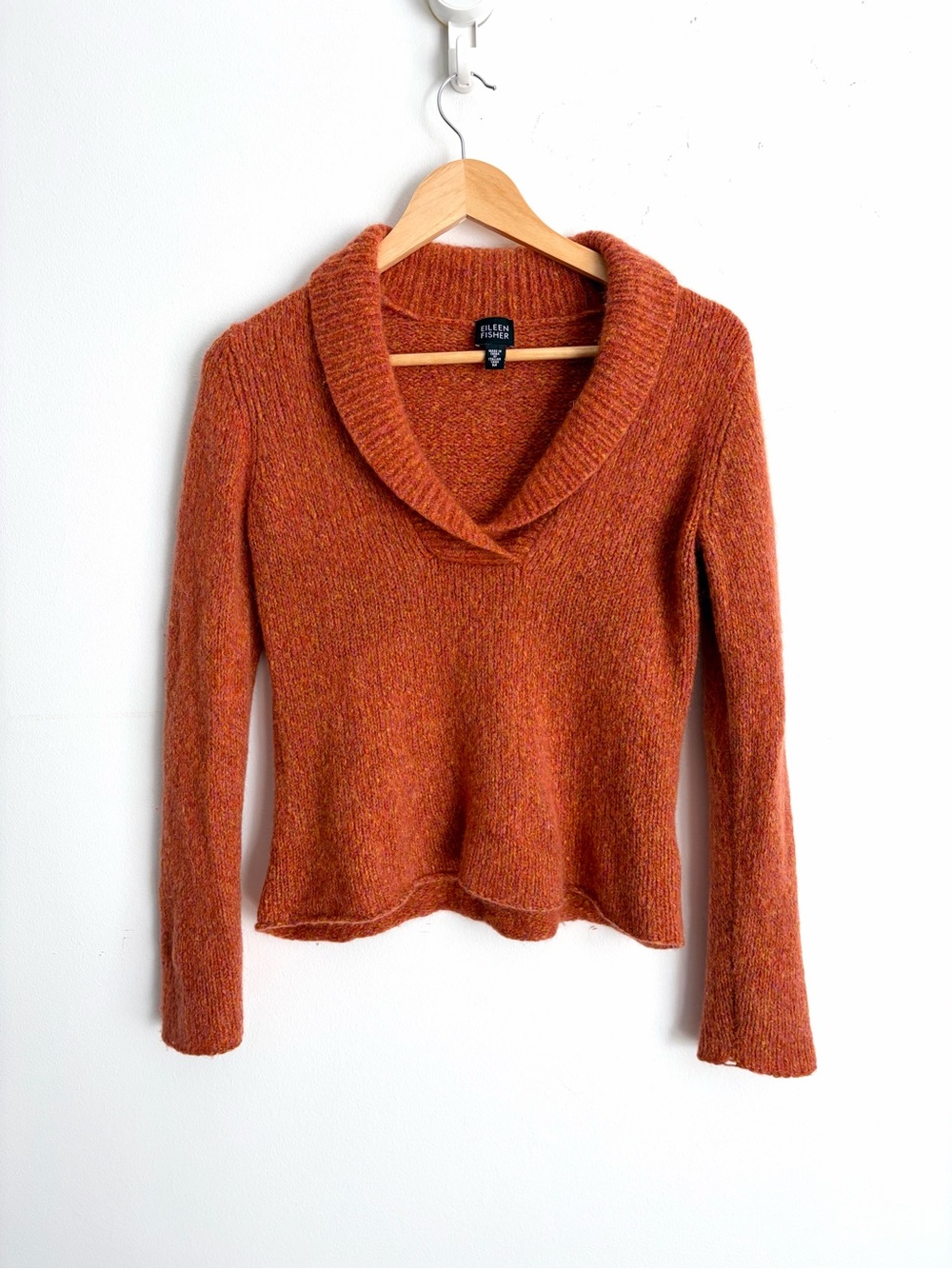 Eileen Fisher Merino Wool Melange Shawl Collar Sweater Eclectic M
